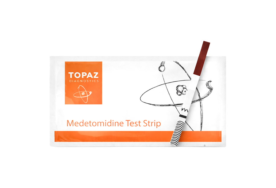 Topaz Diagnostics Medetomidine Herm Reduction Test Strip with packaging on a white background